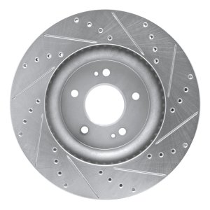 Genesis G70 Brake Rotor (1) - Front Left - R1 Concepts - Drilled & Slotted - Silver - `18-`23